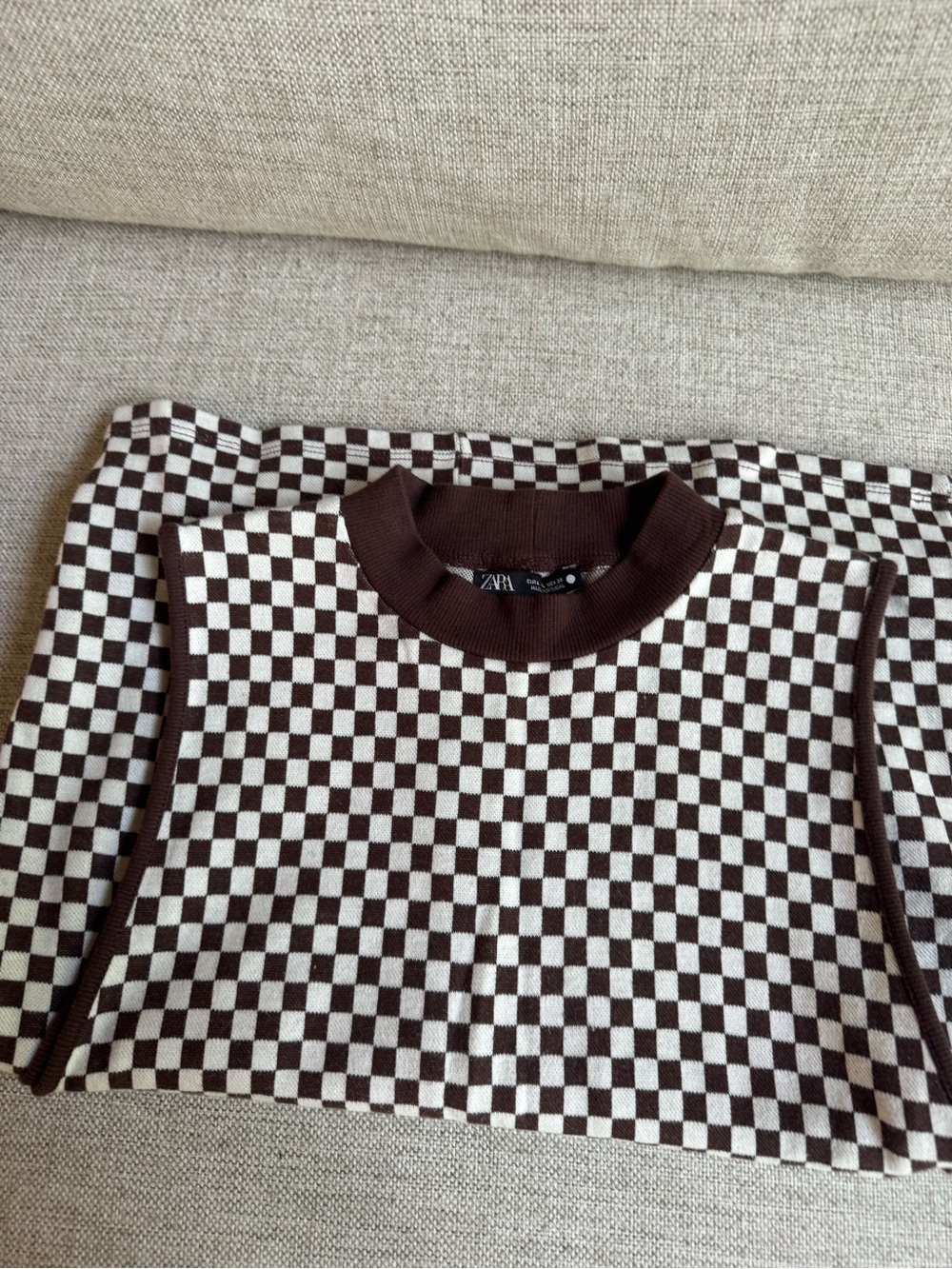 Zara Brown & Cream Checkered Knit Dress